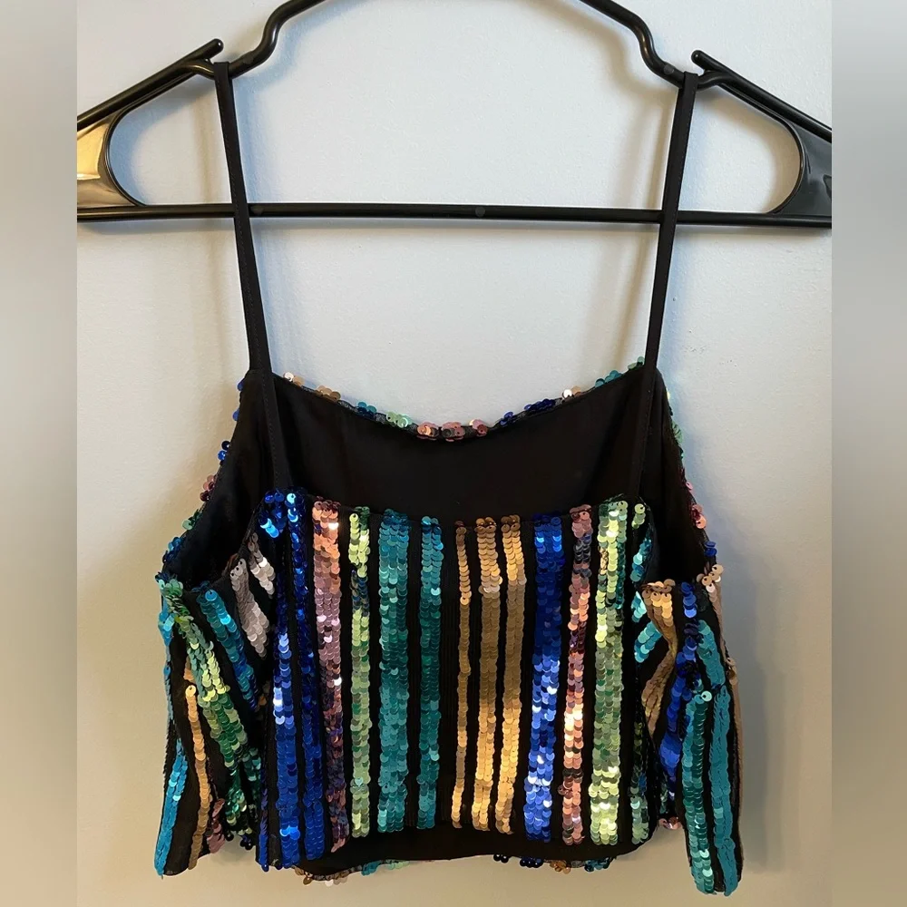 Topshop EUC Women’s Sequin Multicolor Cropped Tank Top Size 2 - Picture 4 of 6